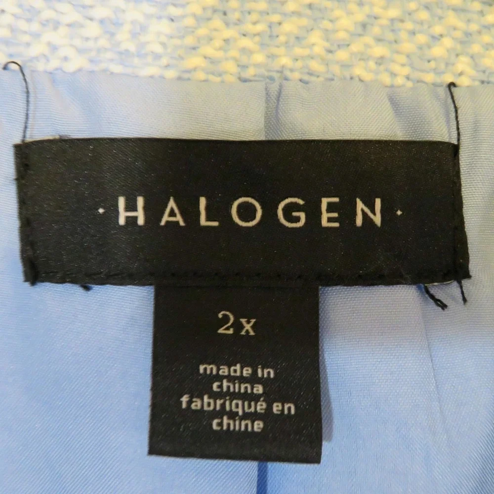 NWT 2X Halogen Blue Textured Fray Hem Blazer Ruched Sleeve Hook & Eye Closure - Picture 5 of 14